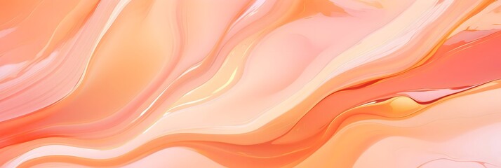 Abstract fluid marbled art colors wave background in peach fuzz pantone color 2024. Marbled effect, liquid colors splash banner.