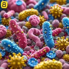 Various Bacteria Microbiology Artwork Digital, 3d  illustration