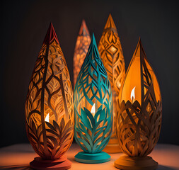 Happy Diwali - Illustration of Diwali Diya,  Festa junina lantern background, Brazilian party and Latin american festival. Generative AI