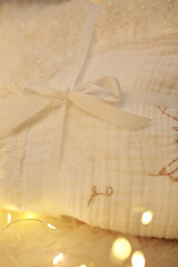 white muslin plaid with lace and embroidery for children. cover for baptism of children. New Year's gift white plaid