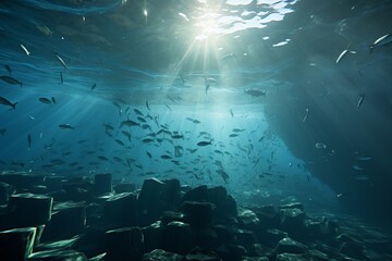 Fototapeta na wymiar Enchanting underwater sun rays unveil exquisite textures