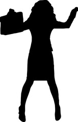 The silhouette of a working woman is startled by something.