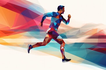 a colored abstract image of a man running, in the style of geometric, iconic imagery