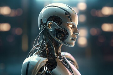 Futuristic female robot. Woman cyborg with artificial intelligence system. Generate ai