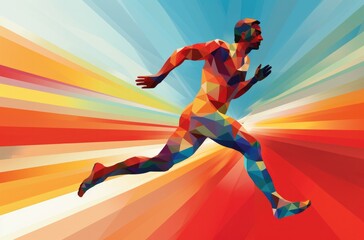 Fototapeta na wymiar a colored abstract image of a man running, in the style of geometric, iconic imagery