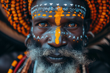 cultural native with color on his face, culture with Traditional Face Paint - obrazy, fototapety, plakaty
