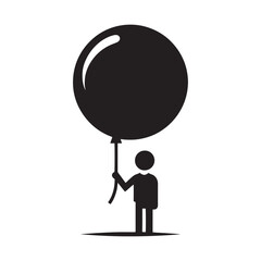 Spirited Soaring: Silhouetted Person with Balloon Expressing the Spirited Joy of Life's Journey - Person with Balloon Illustration - Person with Balloon Vector
