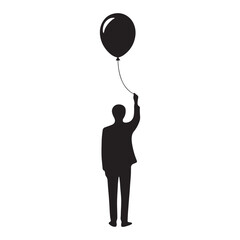 Balloon Bliss: Silhouette Series Showcasing the Simple Delight of a Person with a Balloon - Person with Balloon Vector - Person with Balloon Illustration
