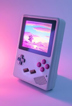 Retro Handheld Gaming Console in Neon Glow
