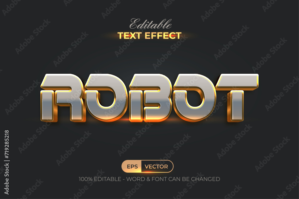 Poster robot text effect gold silver style. editable text effect.