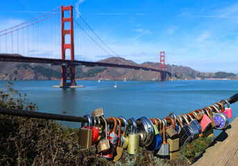 Love locks suspended near the Golden Gate Bridge.