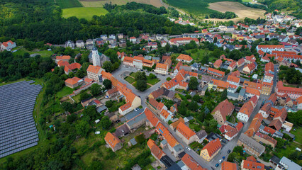 Aeriel view of the old town of the city Dohna in Germany on a late spring day