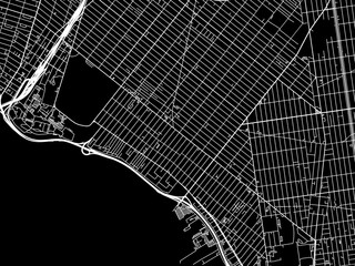 Vector road map of the city of Bensonhurst  New York in the United States of America with white roads on a black background.