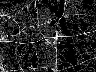 Vector road map of the city of Bowie  Maryland in the United States of America with white roads on a black background. - obrazy, fototapety, plakaty