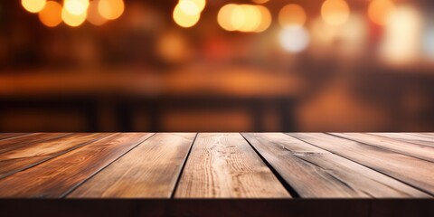 Blurry background, wood board, empty table top.