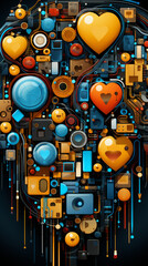 abstract circuit board heart-shaped technology,