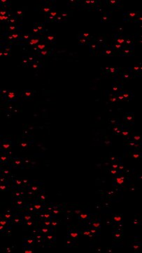 Red heart particle effect material facing outward (transparent background) MOV with alpha channel, vertical type, frame, overlay,Image for Valentine's Day, Anniversary, Mother's Day, Marriage.