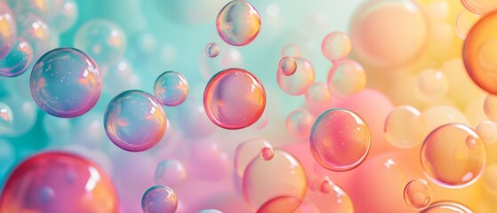 A Burst Of Vibrant Joy: A Colorful Balloon Bubble On A Pastel Background. Сoncept Natural Landscapes, Architectural Wonders, Travel Adventures, Pet Portraits, Food Photography - obrazy, fototapety, plakaty