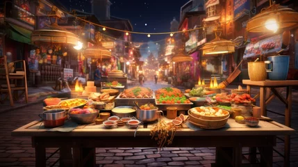 Fotobehang Traditional asian street food stall at night. © Muamanah