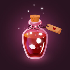bottle with red and shining love potion - vector illustration for Valentine's day