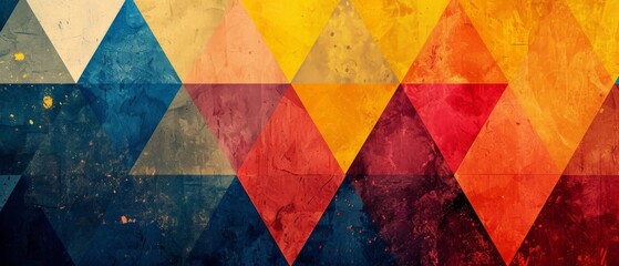 Abstract, Multicolored Wallpaper With Vintage Triangle Pattern And Digital Art Aesthetics. Сoncept Minimalist Home Decor, Sustainable Fashion, Adventure Travel, Healthy Recipe Ideas