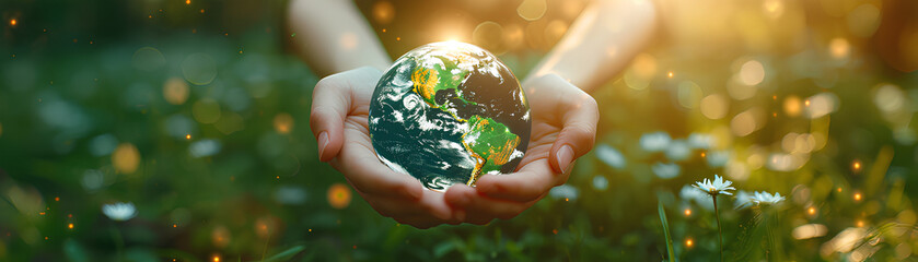 Woman hand holding earth, save planet, earth day, sustainable living, ecology environment, climate emergency action, world environment day concept