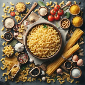 top view of raw macaroni italian pasta as background