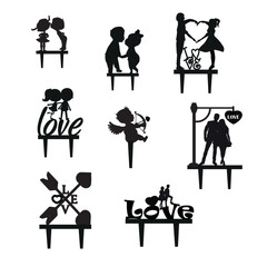 Toppers for Valentine's Day, cute valentine, cute cupid, love topper, couple silhouette topper.