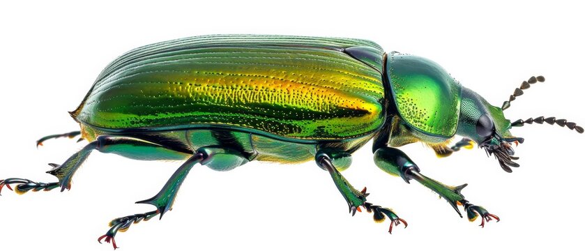 Closeup Of A Vibrant Green June Beetle On A Transparent Background. Сoncept Macro Photography, Insect Photography, Closeup Shots, Vibrant Colors