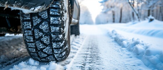 Winter Car Tires: Prepared For Snowy Roads Ahead In Stunning Detail. Сoncept Winter Car Maintenance Tips, Essential Winter Driving Accessories, Winter Weather Driving Safety Tips