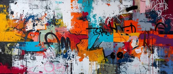 A Diverse Collage Of Vibrant Graffiti Art Embraces Spray Paint Aesthetics. Сoncept Abstract Expressionism, Urban Street Culture, Graffiti Artists, Bold Colors, Spray Paint Techniques