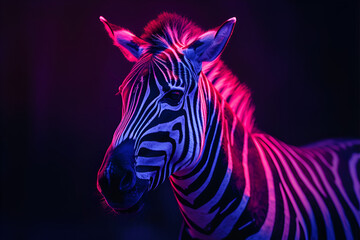 Fototapeta na wymiar Illuminated Zebra Portrait in Vivid Colors