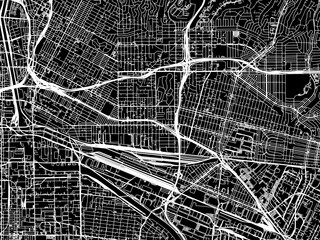Vector road map of the city of East Los Angeles  California in the United States of America with white roads on a black background.
