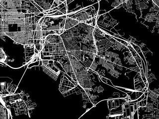 Vector road map of the city of Dundalk  Maryland in the United States of America with white roads on a black background.