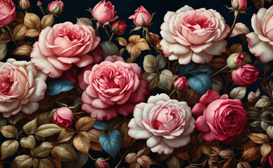 beautiful vintage wallpaper with different colored roses