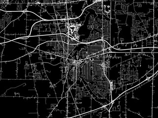 Vector road map of the city of Elyria  Ohio in the United States of America with white roads on a black background. - obrazy, fototapety, plakaty