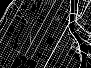 Vector road map of the city of Harlem  New York in the United States of America with white roads on a black background.