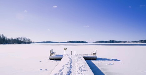 Winter snowy lake landscape. Finland. Europe.
