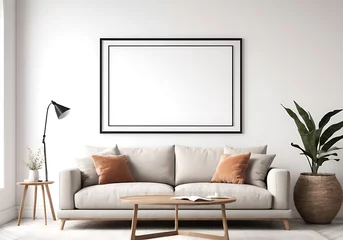 Fototapeten Frame mockup, ISO A paper size. Living room poster mockup. Interior mockup with house white background. Modern interior design. 3D render © Designstor09