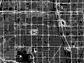 Vector road map of the city of Lakewood  California in the United States of America with white roads on a black background.