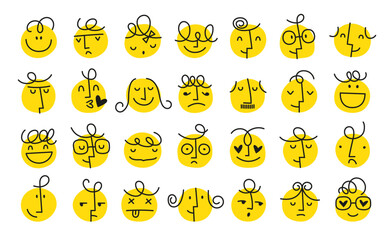 Groovy lovely funny faces stickers emoticons. Funky happy character in trendy retro 60s 70s cartoon style
