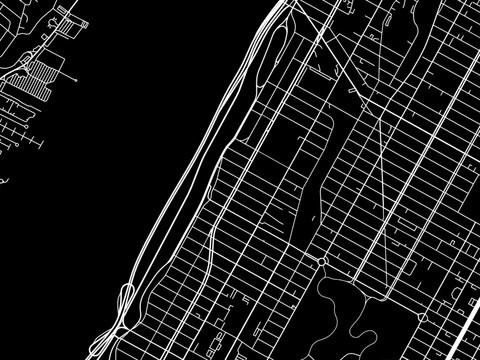 Vector road map of the city of Morningside Heights  New York in the United States of America with white roads on a black background.