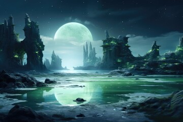 Naklejka premium Moonlit Sea Cave Fantasy