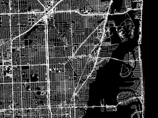 Vector road map of the city of North Miami  Florida in the United States of America with white roads on a black background.