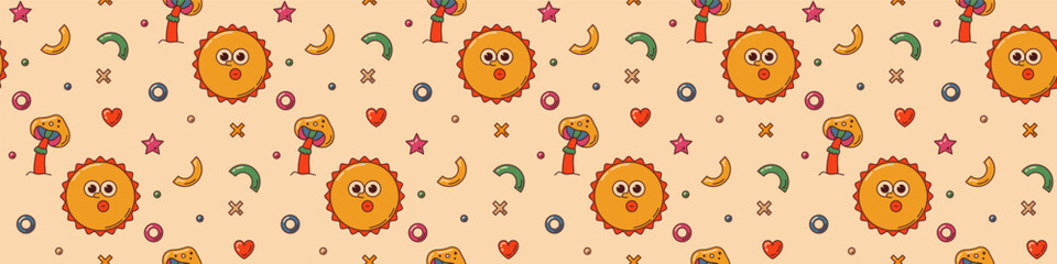 Groovy retro seamless banner in Boho color.