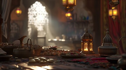 Fototapeta na wymiar Ramadan kareem Iftar time scene