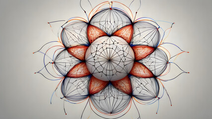 Abstract polygonal flower wireframe with mesh net dots lines and connections .  AI generated image, ai