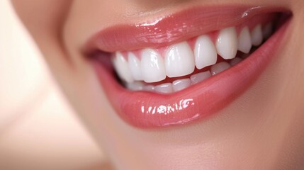 Healthy White Teeth and Smile Close-up with Perfect Dental Care - obrazy, fototapety, plakaty