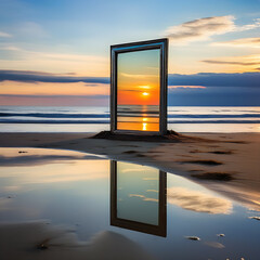 mirror frame with sunset over the sea