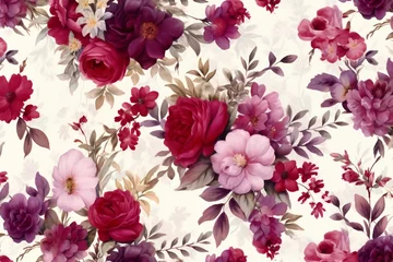 Rolgordijnen Seamless floral pattern with watercolor roses,  Hand-drawn illustration © Harmonic